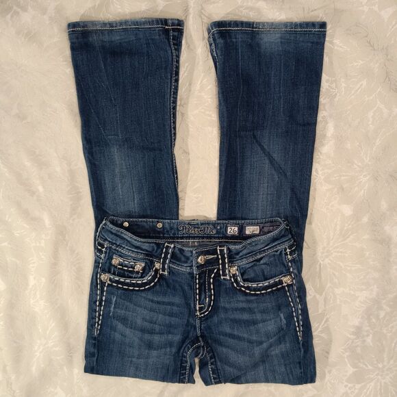 Miss Me Jeans Womens 26 Lowrise Bootcut Stretchy Distressed Embellished Y2K - Picture 2 of 12